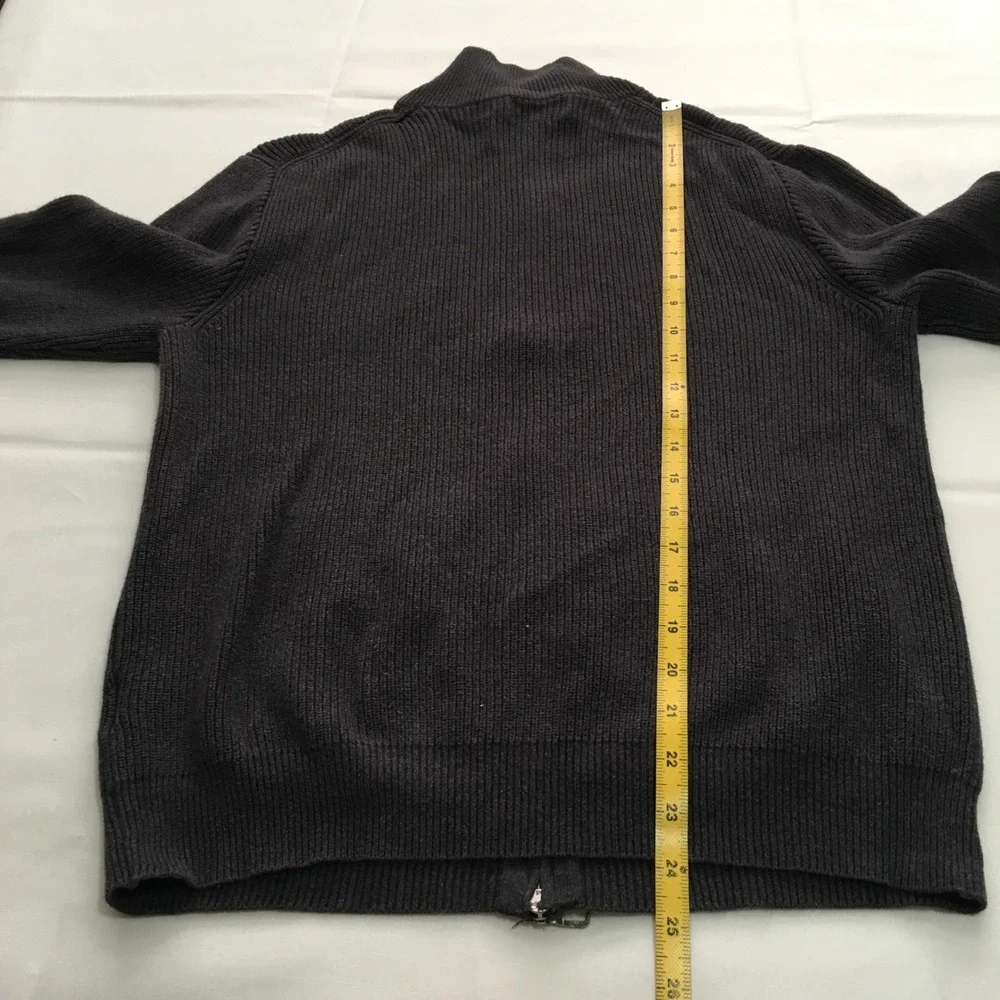 Polo Ralph Lauren Full Zip Sweater Mens Medium Dark Gray Ribbed Cotton Knit